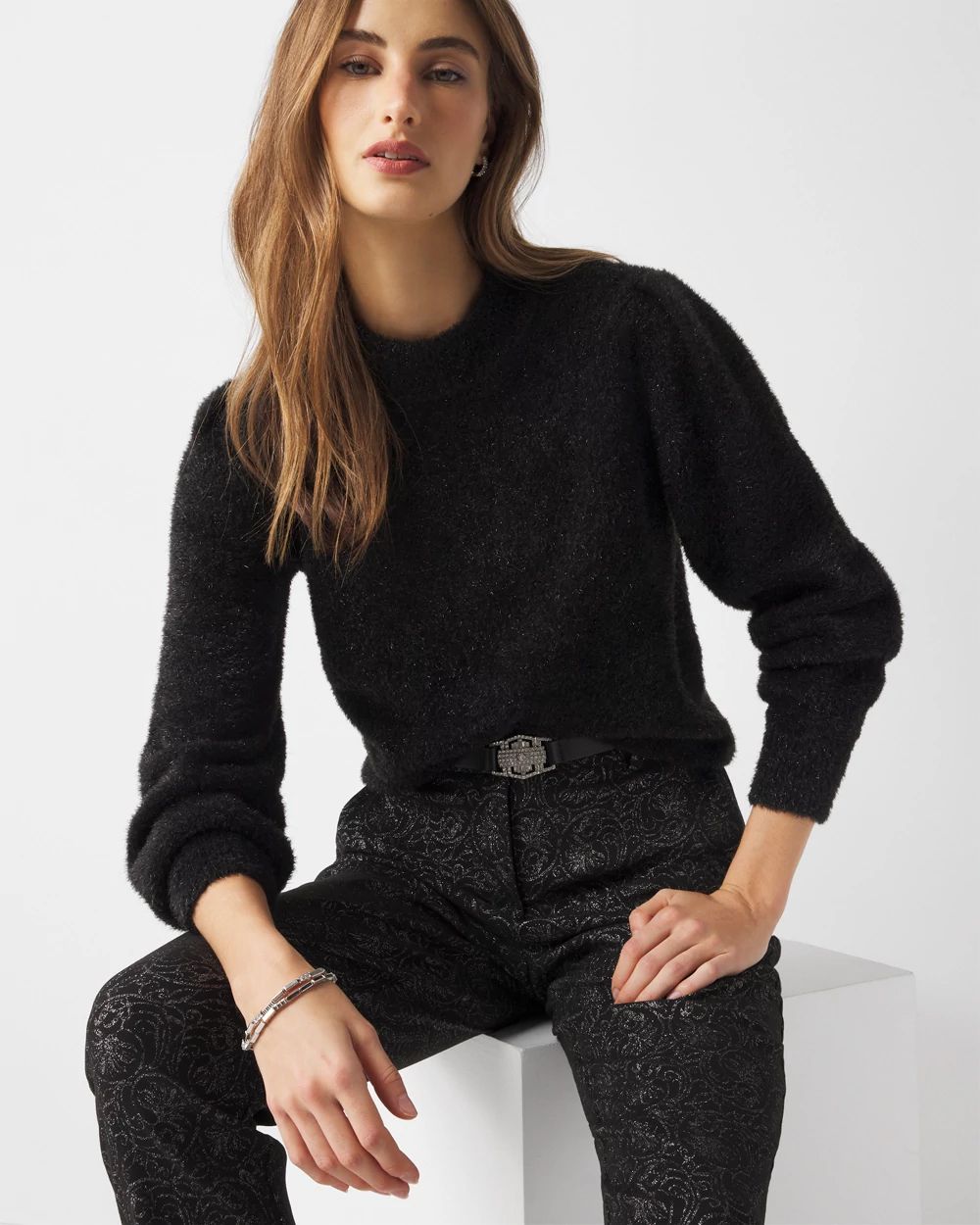 Tinsel Trim Sweater | White House Black Market